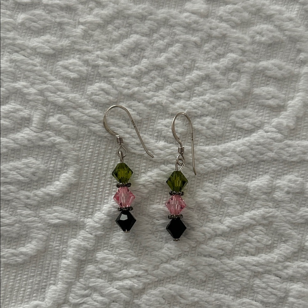Elegant Pink and Green Crystal Earrings